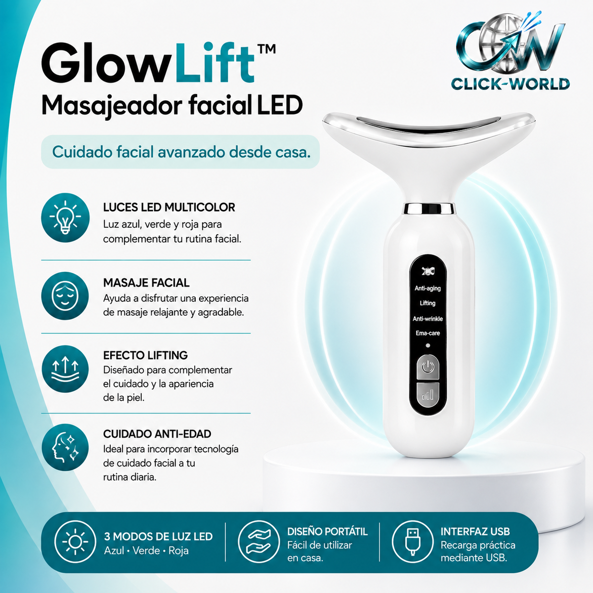 GlowLift™ Masajeador facial LED Antiedad