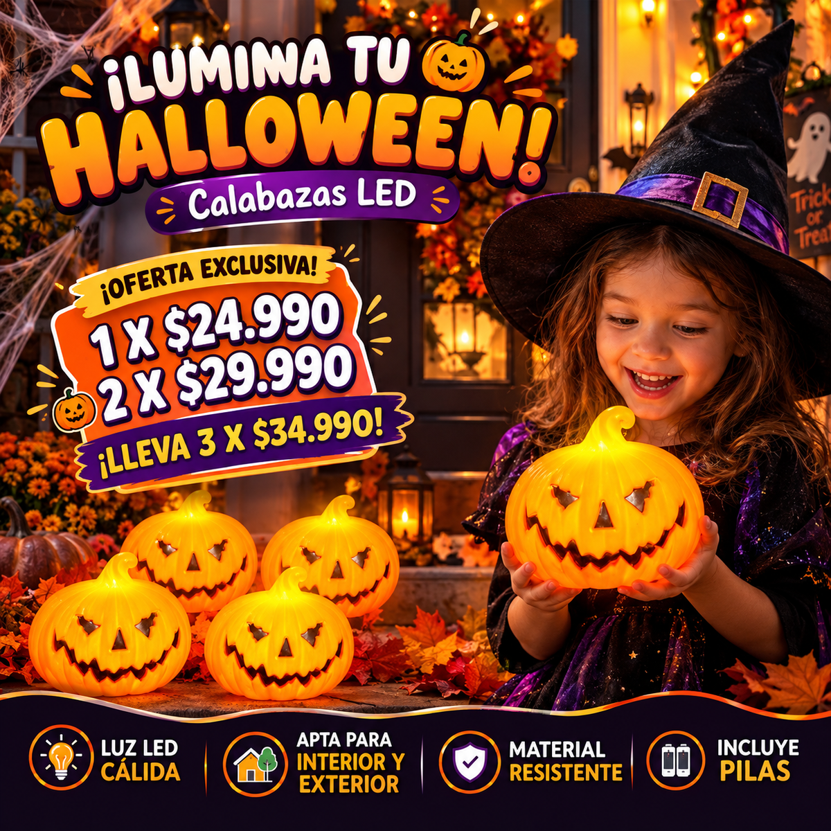 Luz LED de Calabaza Halloween