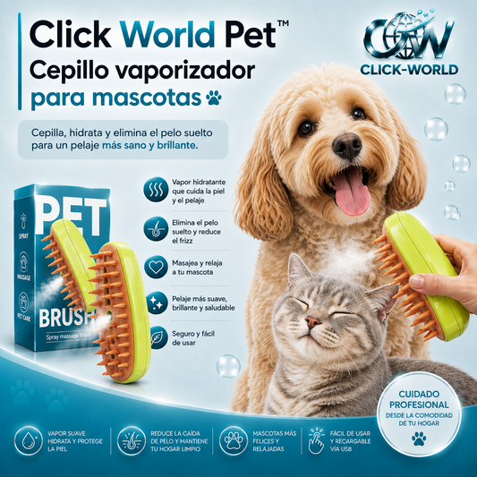 CLICK WORLD PET™ | Cepillo a vapor mascota